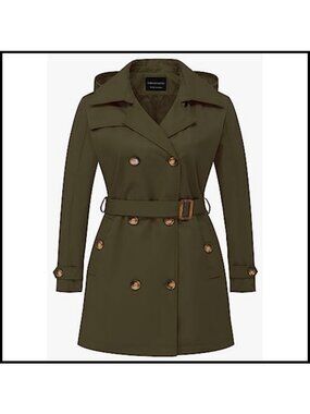 Plus Size Trench Coat Double-Breasted Belted Hooded Water-Repellent